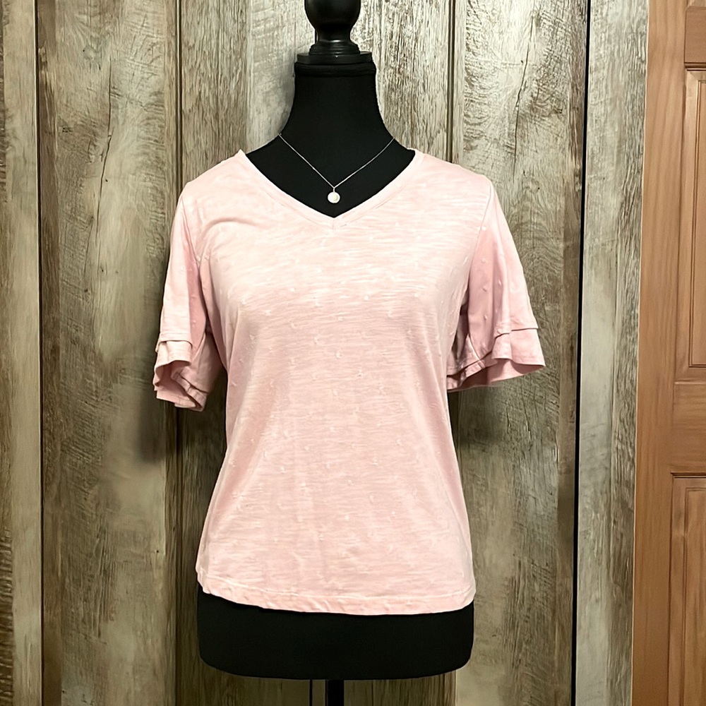 Time and Tru Womens V-Neck Ruffle Sleeve Tee Top size small 4-6